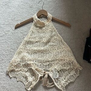 Beautiful cream crochet halter top with an open back!